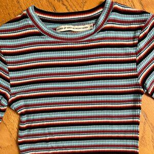 Shades of Grey by Micah Cohen Women's Blue Striped Mock Neck T-Shirt XS